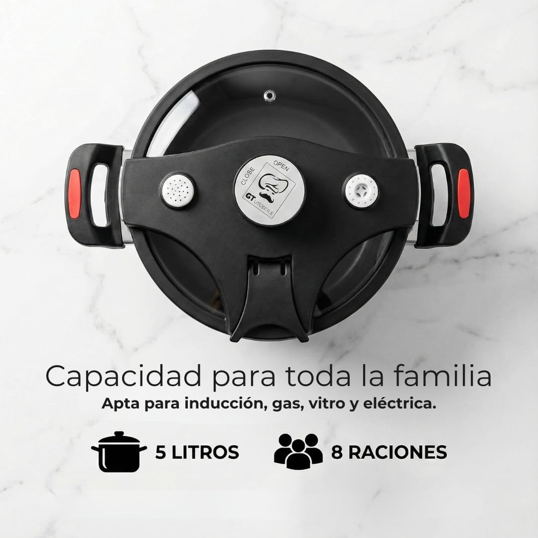 Olla de Cocción Lenta 5L - Olla de Hasta 8 Comensales - Temperatura constante 105°C. Compatible con Cocina de Gas, Eléctrica, Inducción. Revestimiento antiadherente. Ahorra energía. Vital Tools