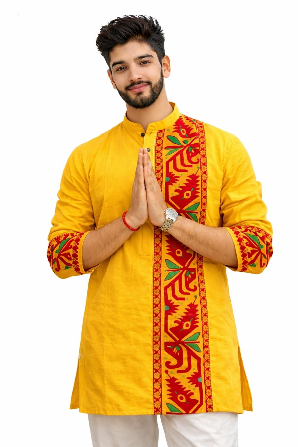 Men’s Cotton Jamdani Kurta | Punjabi for Men Stylish | Kurta for Men Cotton | Panjabi for Puja Wedding Party (Yellow, Blue, White)-picture-30
