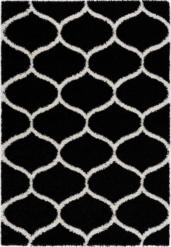 Image of SAGON Aura Plush Shaggy Carpet for Home & Bedroom | 2 Inch Pile Height Ultra-Soft Anti-Skid Floor Carpet 6 x 8 Feet Black Wave