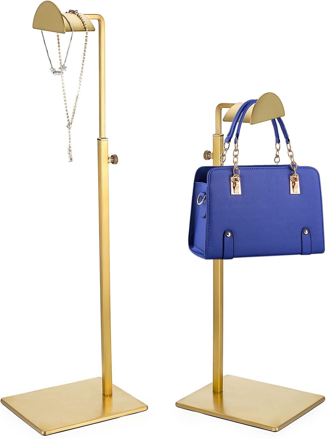 JUXYES 2 Pack andbags Display Stand Rack, Height Adjustable Retail Countertop Bags Display Stand For Handbags Wallet Tote Bag Shoulder Bag Handle Satchel Purse, Golden
