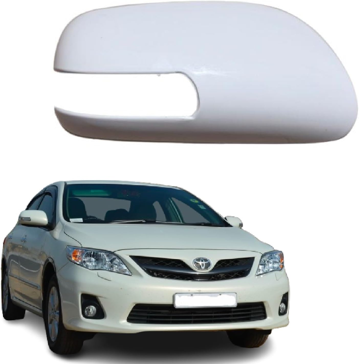 (RIGHT DRIVER SIDE) ORVM Side Mirror Cover Skull Cap for Tayota Corolla Altis 2008-2013 Type 1 | WHT UNPAINTED Mirror Housing Cover |Durable ABS Plastic Replacement Accessories
