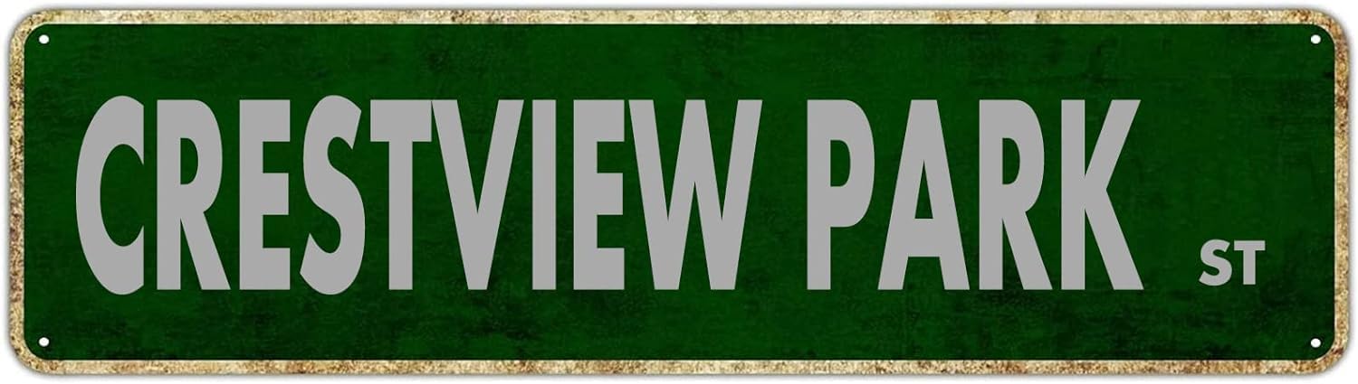 Peiyeety A001 Vintage Metal Tin Sign Decorative Wall Art Crestview Park St Themed Street Sign, Rustic Style, Durable Waterproof Rustproof, For Home, Park Decor, Community, Easy To Mount, 4X16 Inch