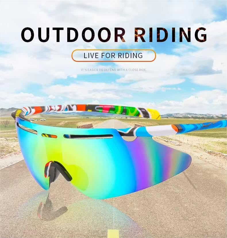 Image of Universal Wraparound Rimless UV400 Protected Sports Sunglasses - for Cycling Cricket Riding Running Tennis Hydrophobic Anti Glare Lens with Full Coverage & Protection with Rich Grip (Graffiti)