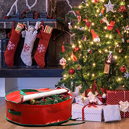 Shappy 4 Pieces Wreath Storage Container Bag Round Garland Holiday Container Zippered Xmas Artificial Wreath Container With Handle For Christmas Tree (Red,30 X 7 Inches) #TOP5