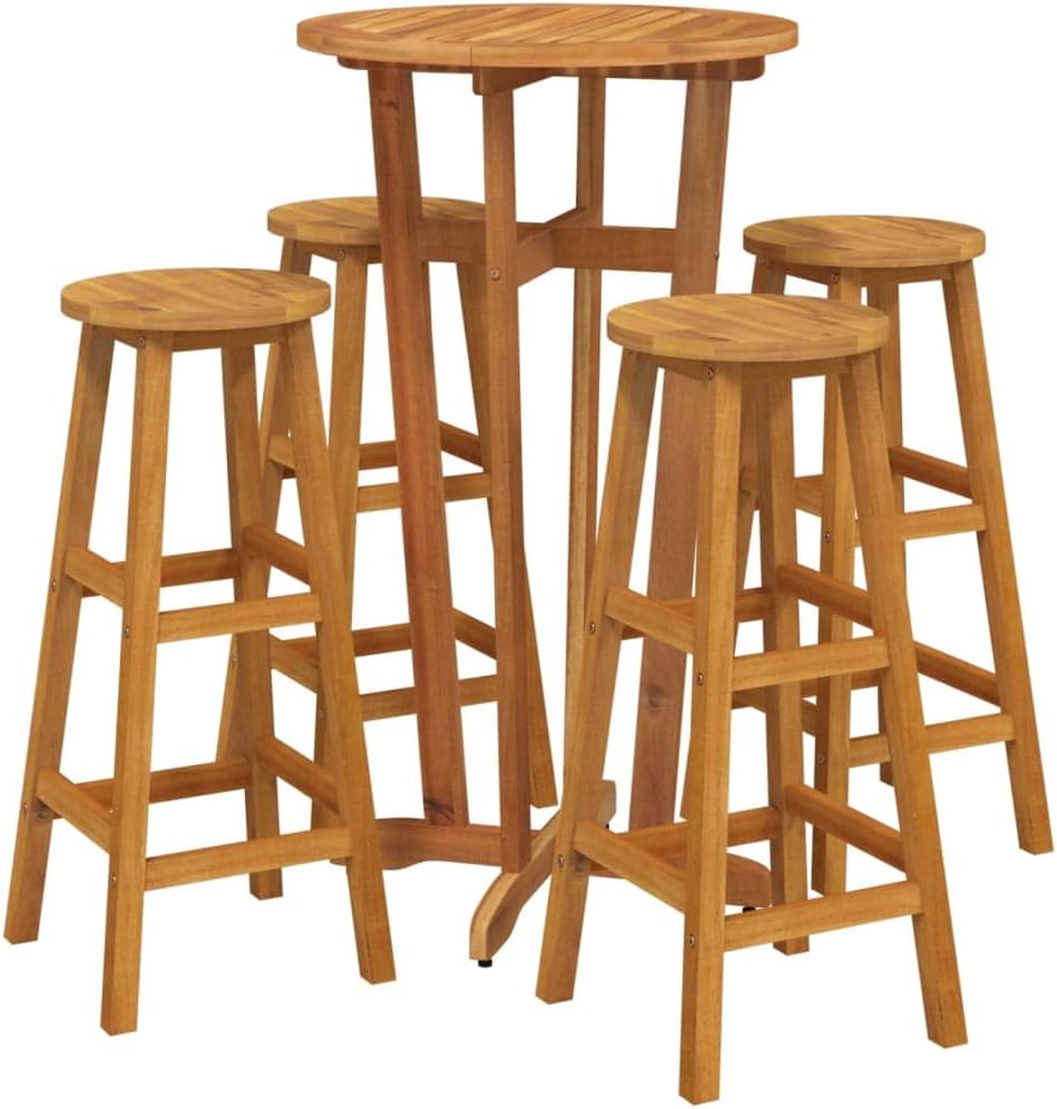 vidaXL Patio Bar Set 5 Piece, Outdoor Hightop Table and Chair, Counter Height Desk, Pub Table Set for Backyard, Farmhouse Style, Solid Wood Acacia