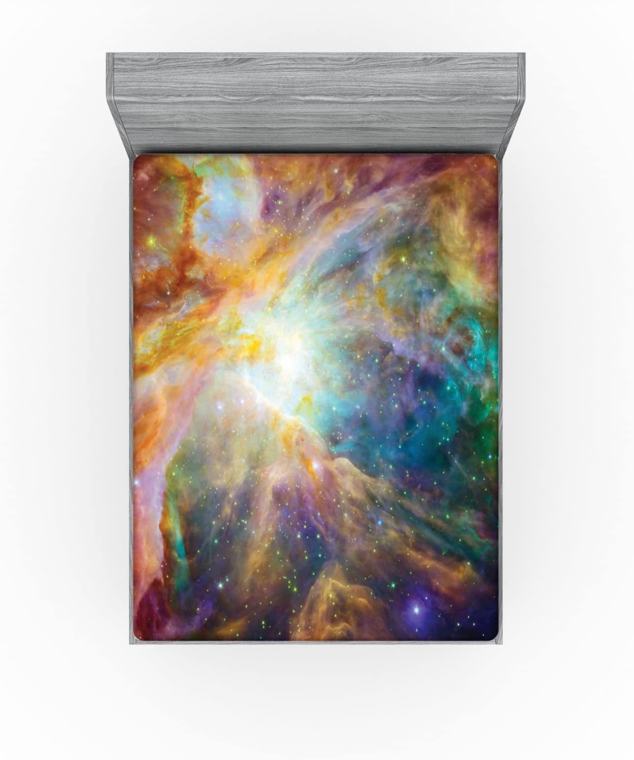 Ambesonne Outer Space Fitted Sheet, Universe Themed Composition with Stars and Nebula Space Dust Colorful Space, Bed Cover with All-Round Elastic Deep Pocket for Comfort, Queen Size, Amber Purple