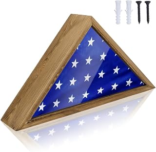 AHANDMAKER Triangle Flag Box, Wall Mounted/Standing Display Flag Display Case with Clear Windows, 17.44 x 8.9 Inch Military Flag Shadow Box for Veterans, Burial Flag