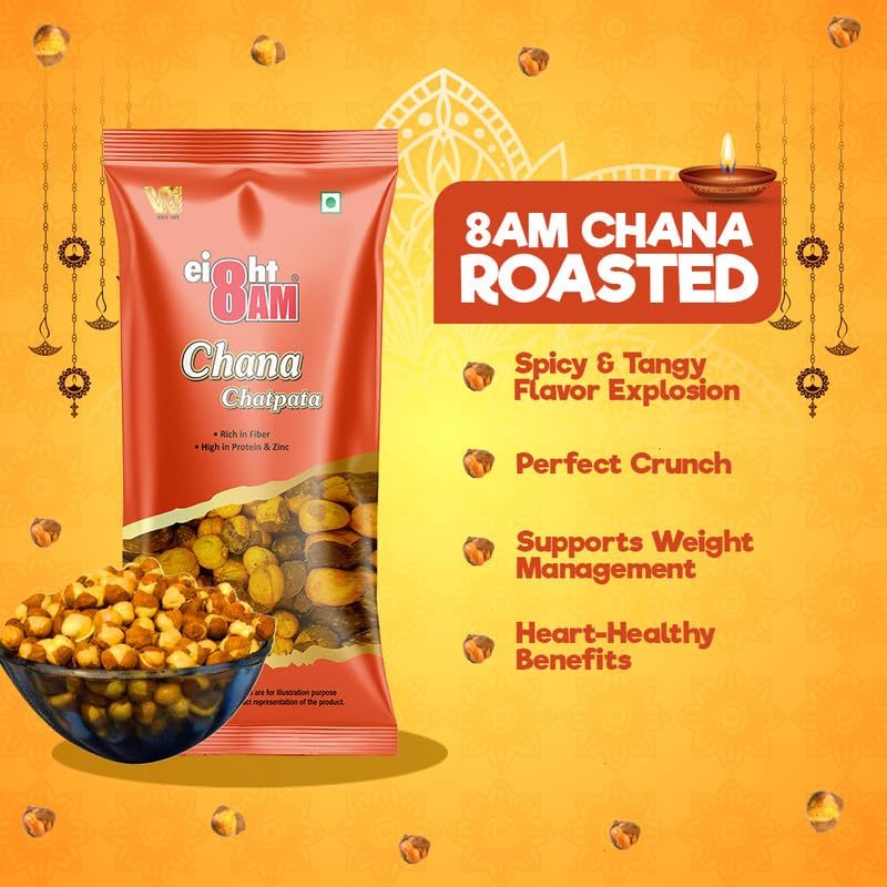 8AM Healthy Snack & Namkeen Combo Pouch, Pack of 9, (Roasted Chana 40g x 3, Chana Chatpata 40g x 3, Peanut Masala 50g x 3), Fiber & Protein Rich Mix Snacks 4