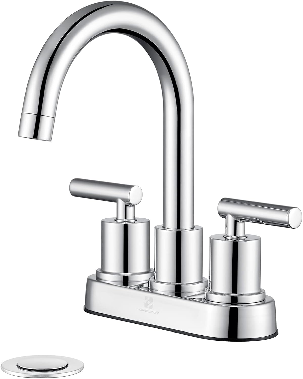 HOMELODY Faucet for Bathroom Chrome Two Handles Centerset Faucet 4-Inch Bathroom Sink Faucet 2 or 3 Holes, 360°Swivel Spout Lavatory Faucet with Pop-up Drain Assembly