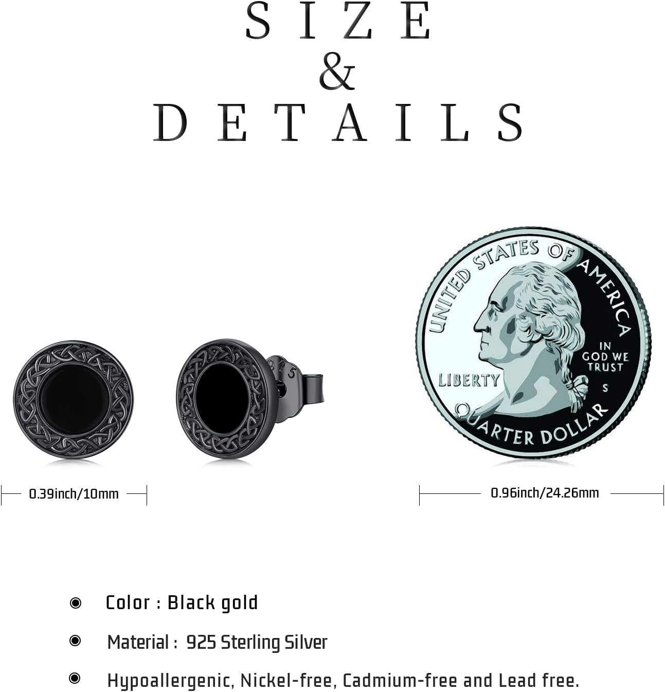 Black Onyx Earrings 925 Sterling Silver Celtic Viking Earrings Zircon Stud Earrings Hypoallergenic Punk Gothic Jewelry Gifts for Women Men - Image 5