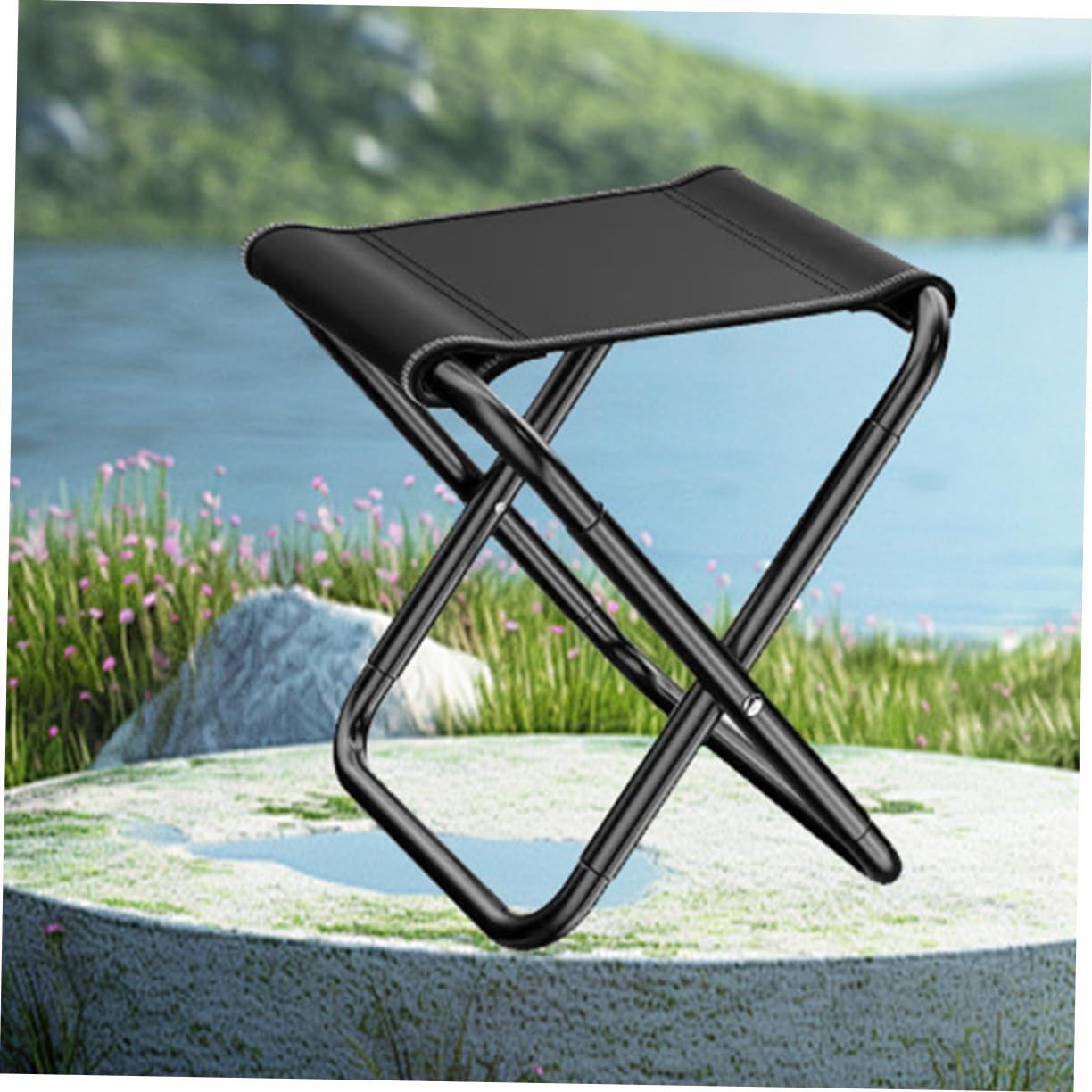 Alipis Sgabello Pieghevole da Campeggio Portatile, Piccolo e Leggero | Nero, Tela e Acciaio, Design Ergonomico Richiudibile, Vacanze Estive e Avventure Outdoor