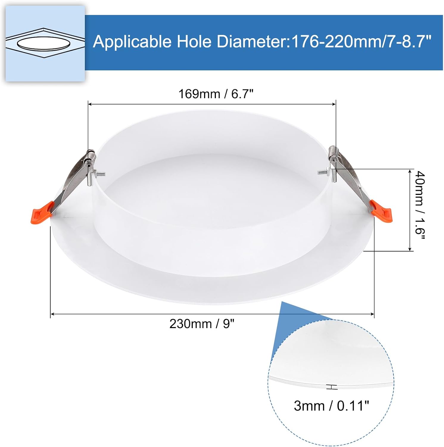 PATIKIL 230mm / 9" Diameter Spring Ceiling Hole Cover Plate, 2 Pack Downlight Hole Trim Wall Mount Decorative Cap Access Panel for 7-8.7" Round Ceiling and Wall Openings, White