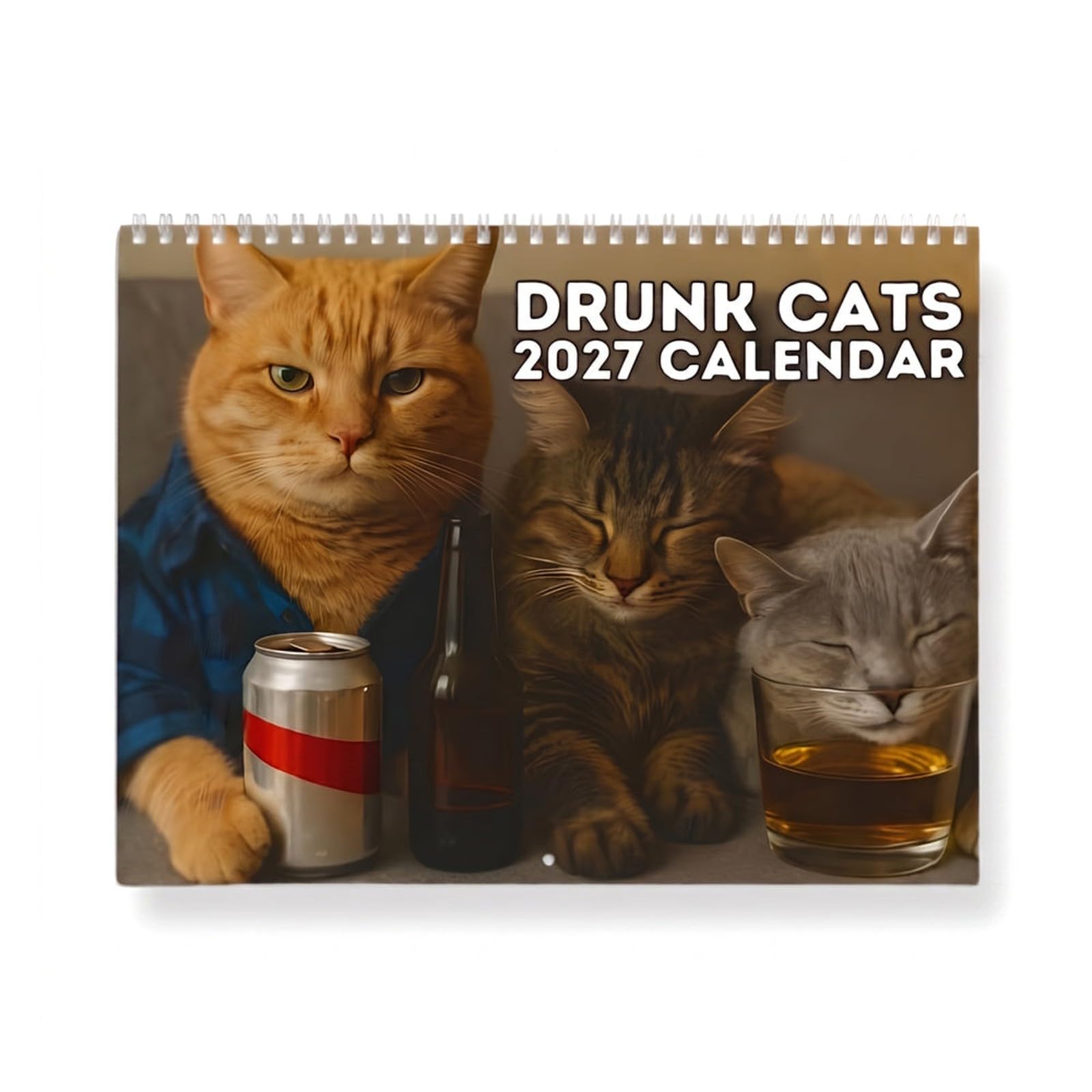 2027 Drunk Cats Calendar, 12 Month Drinking Cats Wall Calendar