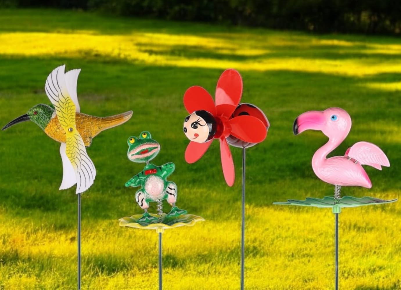Chocozone Set of 4 Garden Decor 3D Pinwheels Animal Insects Wind Spinners Outdoor Pinwheels for Garden Rotating Whirlygigs Landscape Decorations-image-9