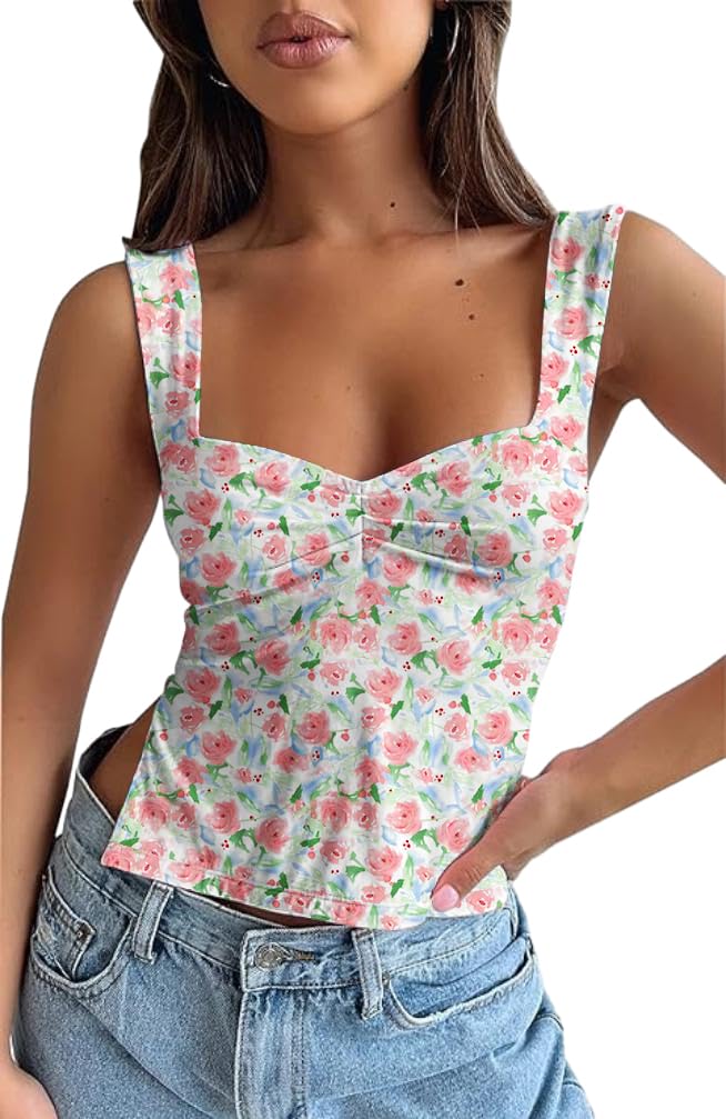 Women Cute Crop Tank Top Teen Girls Summer Trendy Sexy Y2K Strappy Going Out Tops
