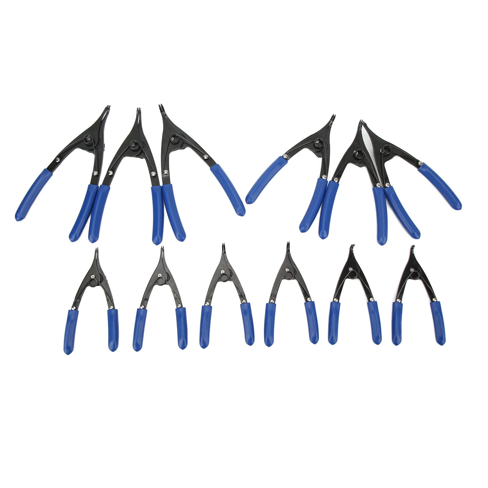Juego de 12 piezas de alicates para anillos de retención, alicates universales para anillos de retención internos y externos con mordaza recta y curva, alicates para anillos de