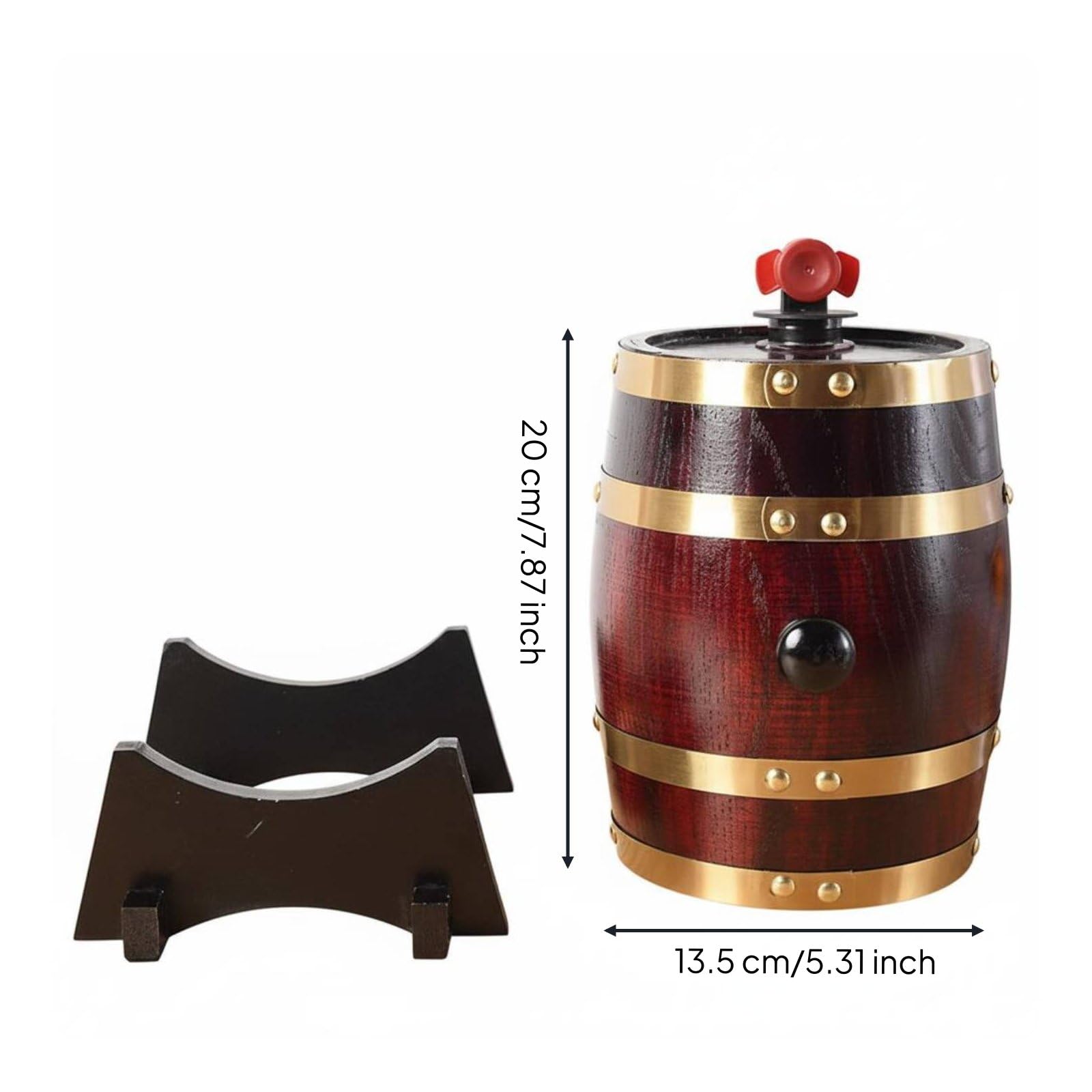 Botte da Vino Botte Botte di Liquore Barile di Legno con Rubinetto in Rovere Massiccio per Conservazione E Servizio di Bevande Stile Rustico con, Colore Retrò, 1.5L