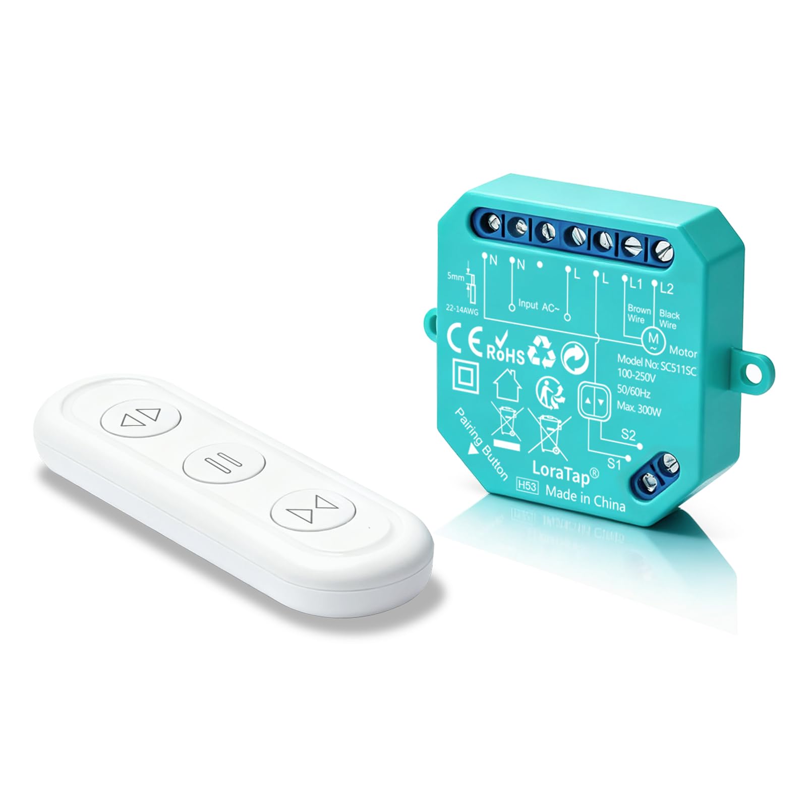 LoraTap Interruptor de Persiana, Receptor Módulo de Relé Inalámbrica con Mando a Distancia RF, Transmisor de Radio 868 MHz, Cortina