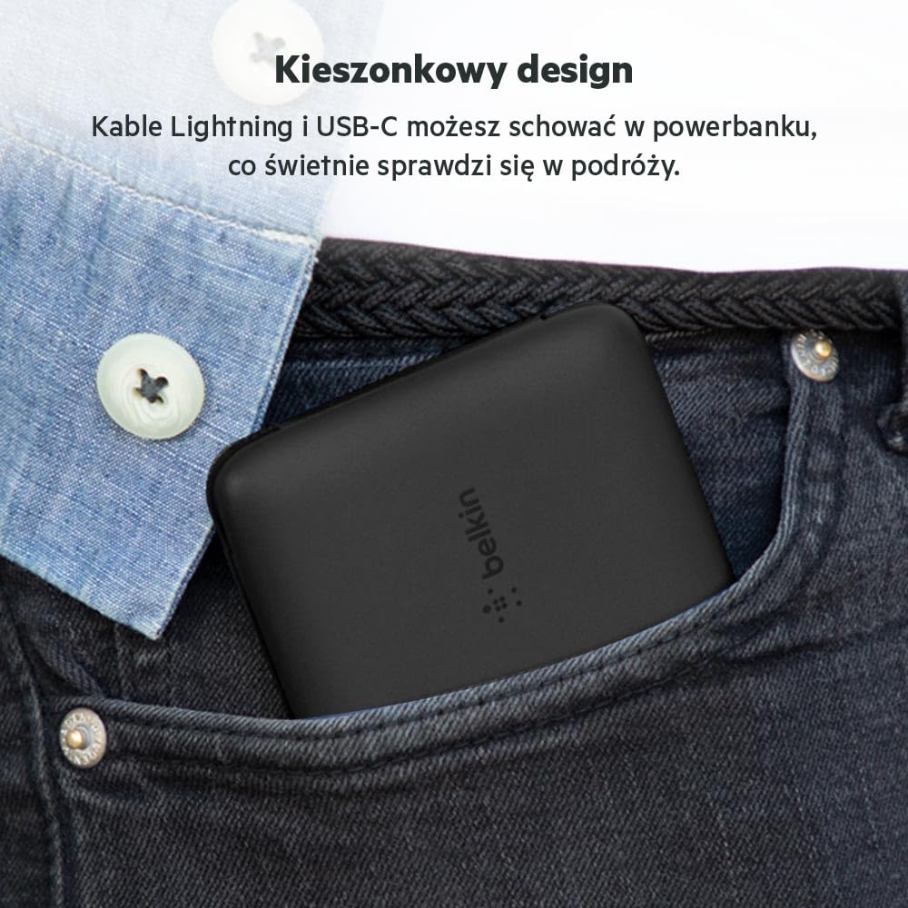 Belkin Przenośny powerbank i ładowarka BOOSTCHARGE Plus 10K (10 000 mAh ze zintegrowanymi kablami Lightning (MFI) i USB-C oraz dodatkowym portem ładowania USB-C) – czarny