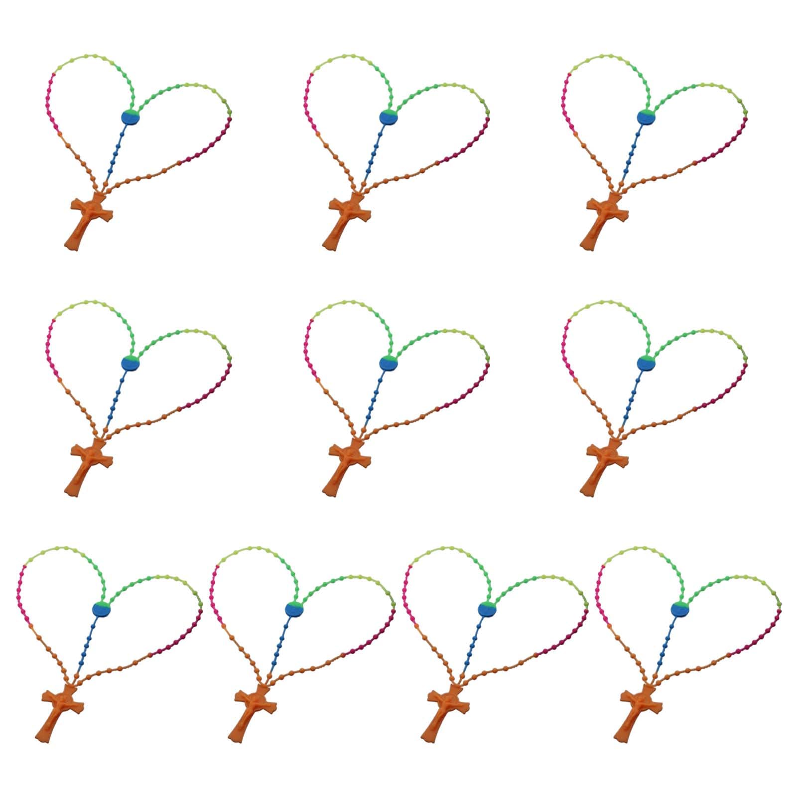 Oxxggkao Rubber Rosary Beads Chain Catholic 10 Pack Colorful Rosary Crosses Necklaces Religious Prayer Jewelry Necklace Gift Spiritual Practice Beads Necklace