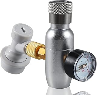 LUCKEG Beer Keg Charger CO2 Dispenser 0-60 PSI Mini Keg Regulated CO2 Charger Kit Mini Beer Barrel Regulator Accessory with 3/8'' Thread Adapter and Ball Lock Disconnect Portable CO2 Regulator Keg Kit