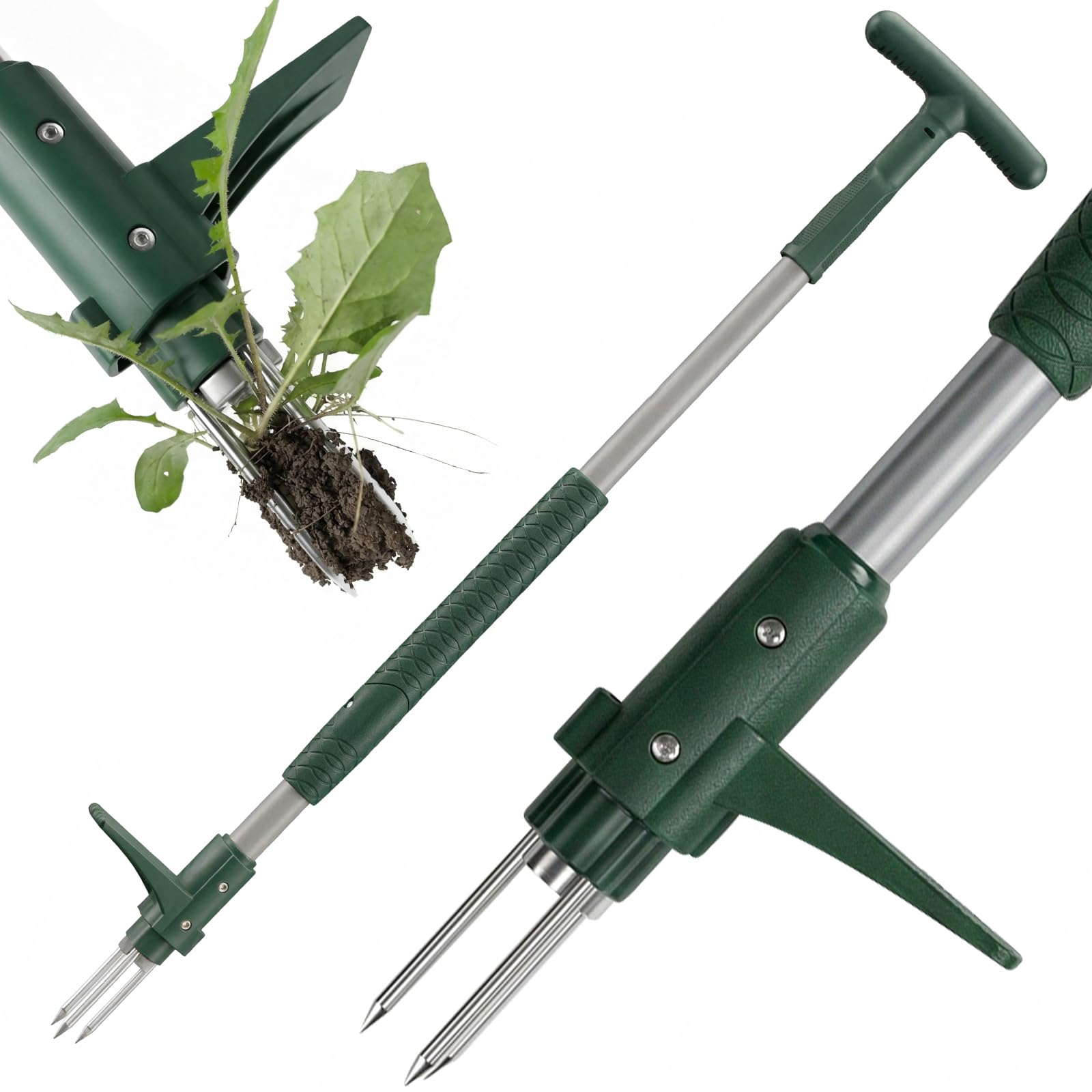 Kinebriar Weed Puller Root Remover, 3-Claw Stand Up Weeding Tool with 100cm Long Handle, Manual Dandelion Weeder for Lawn & Garden โ No Bending Required