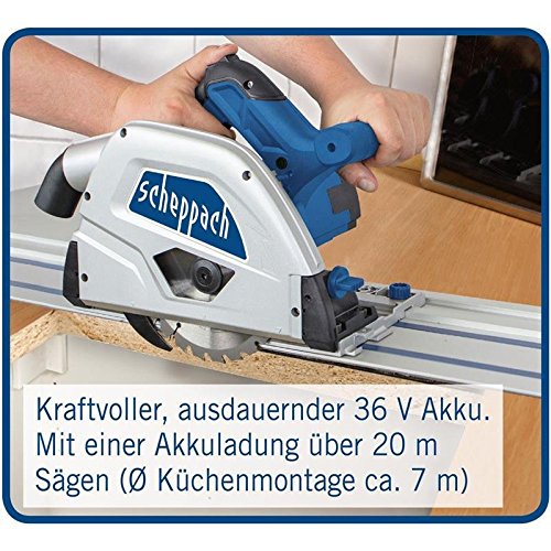 Scie Plongeante Scheppach Divar 55 - 1200W, Coupe 55mm, Avec 2 Rails Guidage 700mm