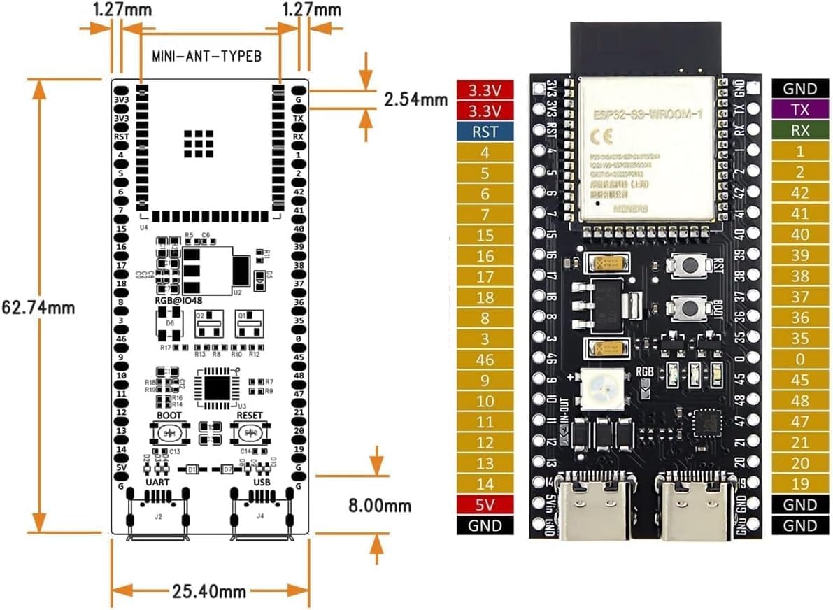 ESP32-S3 DevKitC-1 N16R8 - Scheda Sviluppo WiFi E Bluetooth 5.0 Con 16MB Flash