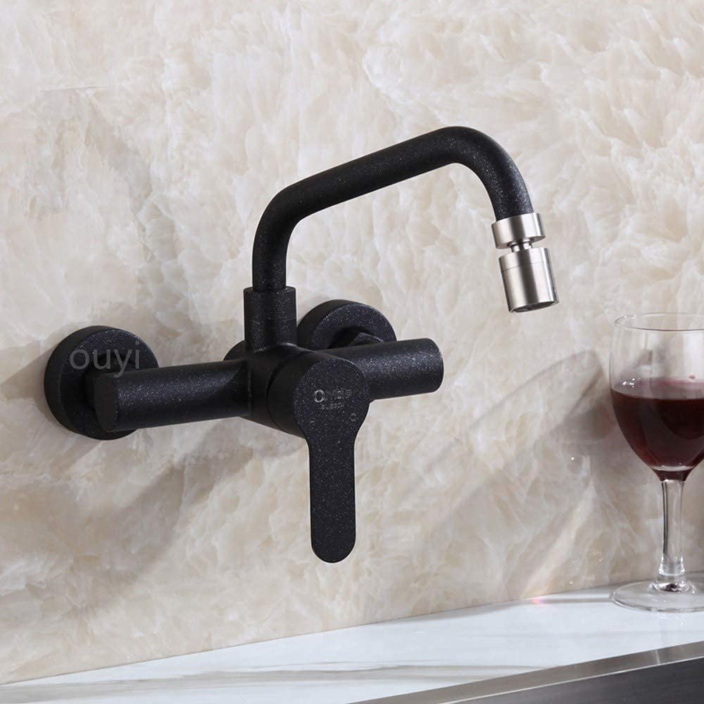 Robinet d'évier rotatif noir mat avec commande double eau chaude froide