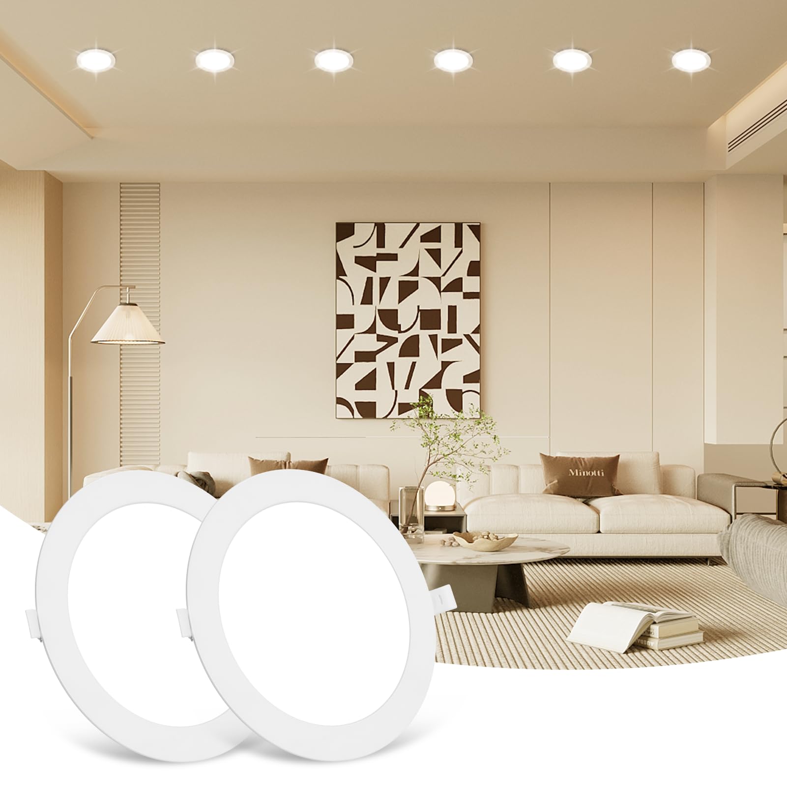 Bellanny LED Recessed Ceiling Lights, 18W 1620LM 4500K Neutral White Spot Lights, 1.1cm Ultra Slim Downlights for Living Room Kitchen Bulkhead Porch Bedroom Office （ 2 Packs ）