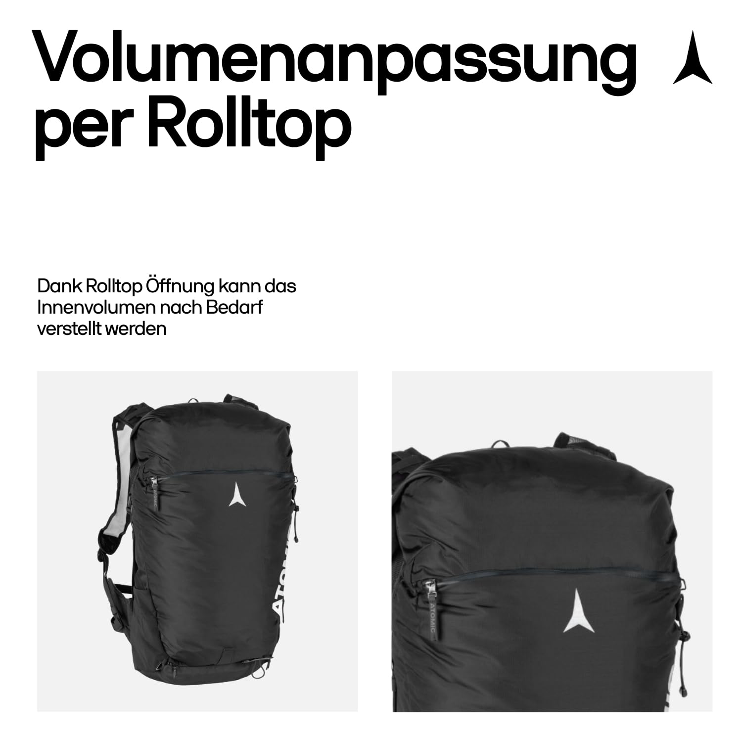 ATOMIC Backland 30+ Black/Black I leichter Skitouren-Rucksack mit Rolltop-Verschluss I alpiner Wanderrucksack mit mehr als 30L Stauraum I robuster & vielseitiger Ski-Rucksack mit Hüftgurt