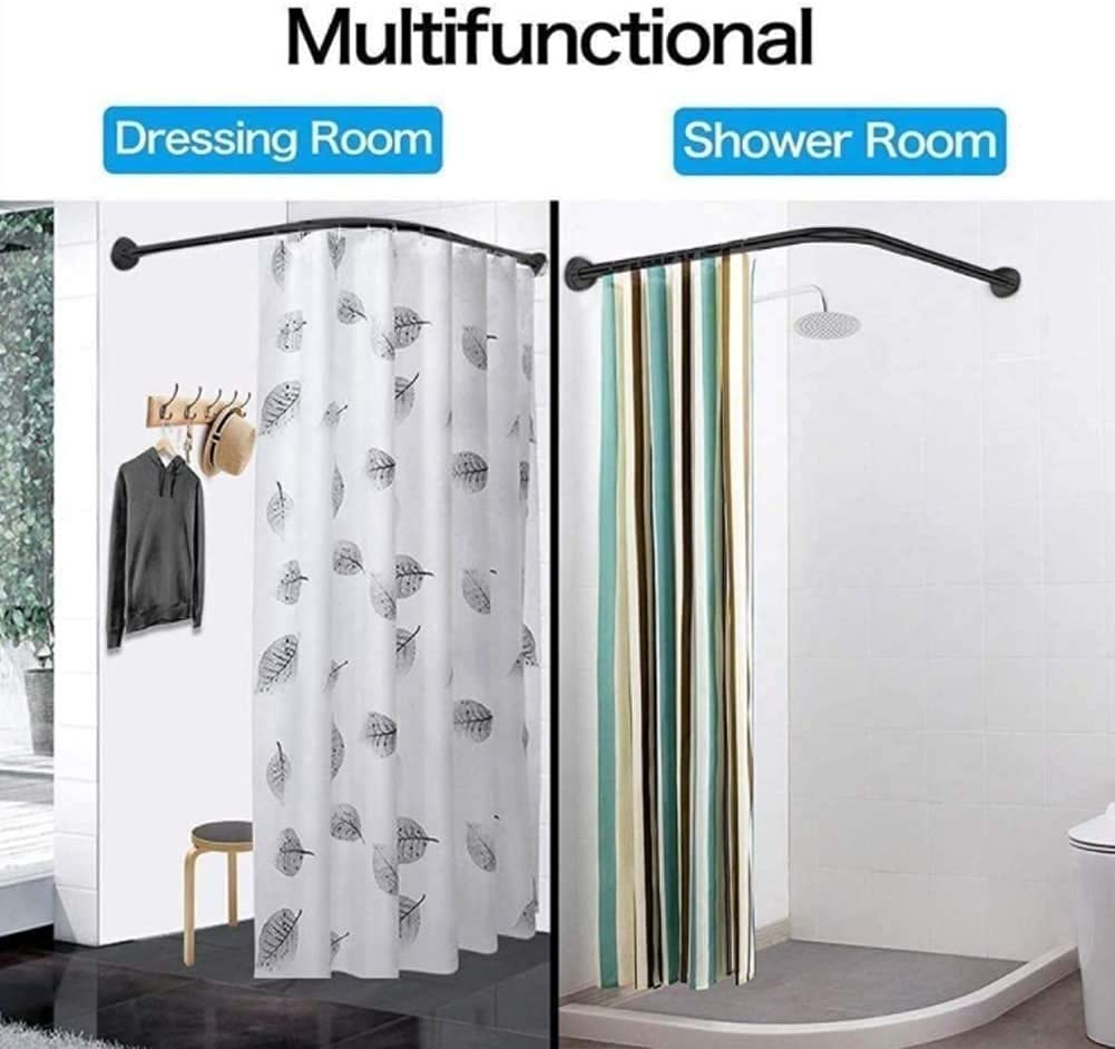 Barre de Douche Extensible Angle L, Noir Fixation Murale sans Percer, Tringle à Rideaux de Douche Angle70 to 95cm x 70 to 95cm