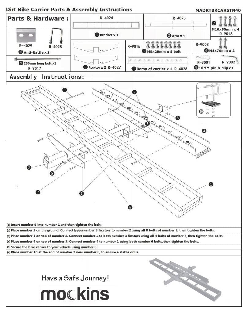 Mockins 500 lb Capacity Anti Tilt Motorcycle Carrier Set 73.5x31.5x5