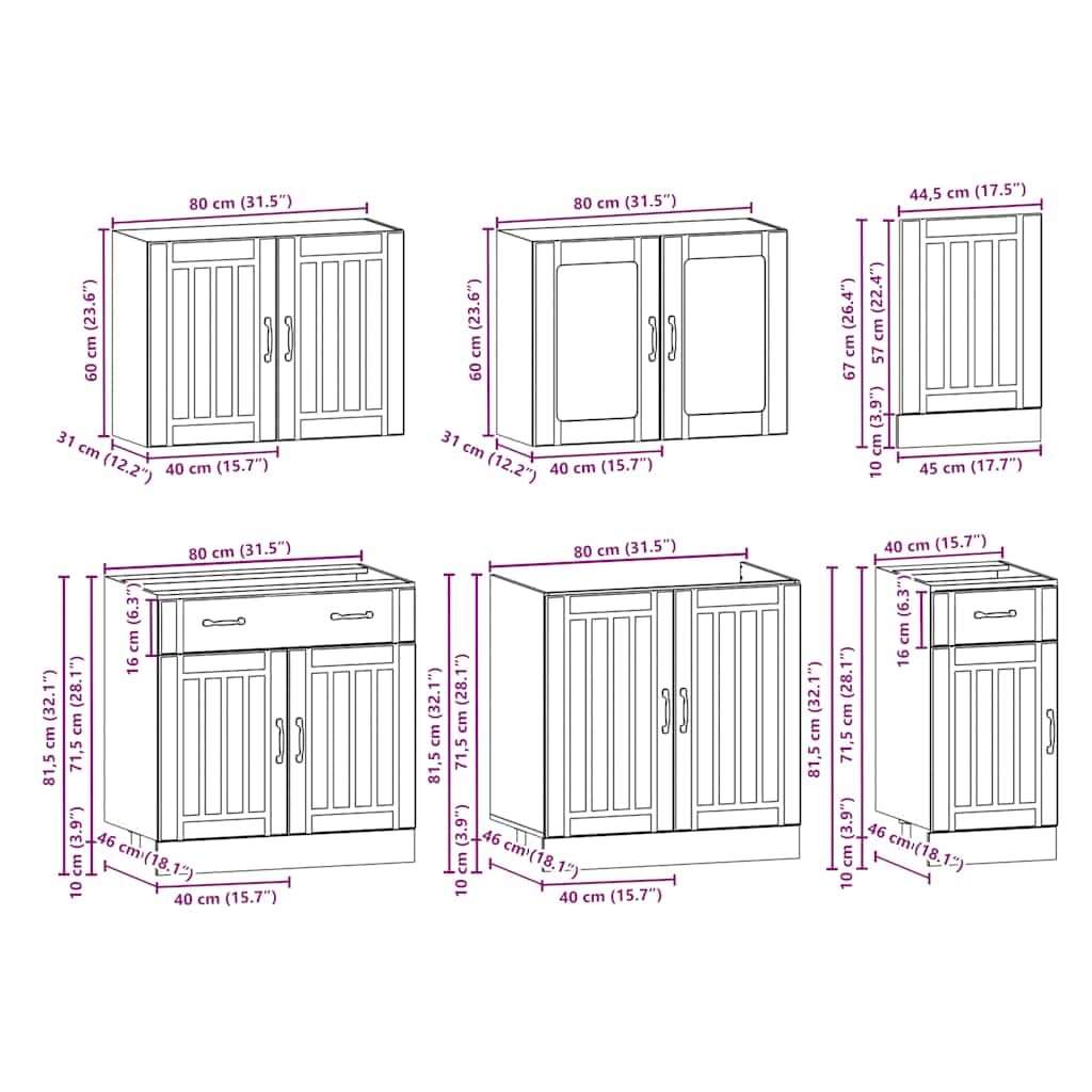 7-TLG. Küchenschrank-Set Kalmar Altholz-Optik Holzwerkstoff Küchenschrank-Set, Küchenblock variabel stellbar Küche Komplett, ohne Arbeitsplatte für Restaurant, Hotel, Küche