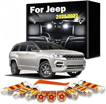 15 LED Bulbs Interior Map Dome Light Kit for Jeep Commander 2021 2022 Car Accessories Vanity Mirror Lamp
