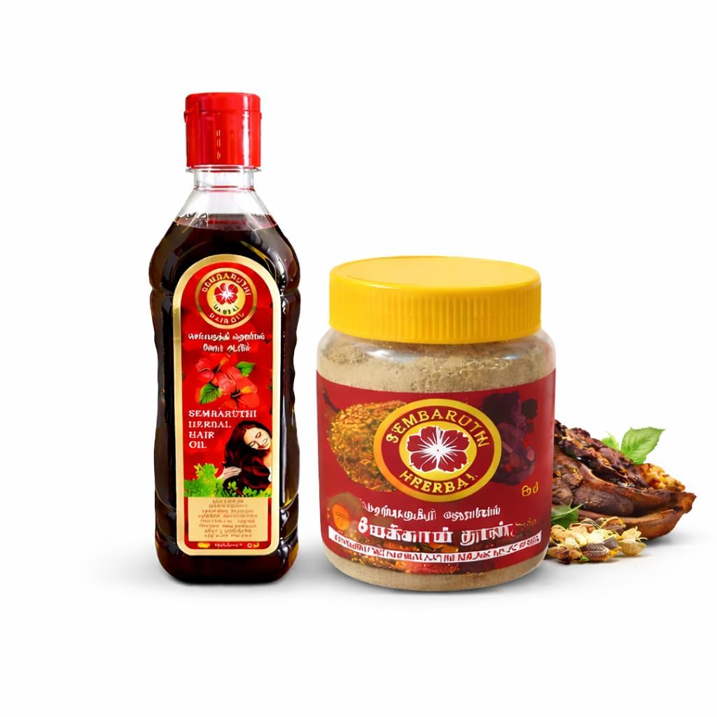 Sembaruthi Herbal Hair Care Combo – Hibiscus Hair Oil & Shikakai Powder | Natural Hair Growth, Anti Hair Fall & Dandruff Control | Herbal Shampoo & Oil Combo (100ml + 100gm)