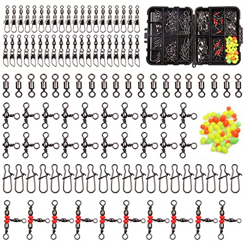 Image of Proberos 140pcs Fishing Swivel Snaps Kit Include Ball Bearing Swivel Snap Barrel 3 Way Triple Swivel Connector Clip Fishing Beads Fishing Accessories Fishing Set
