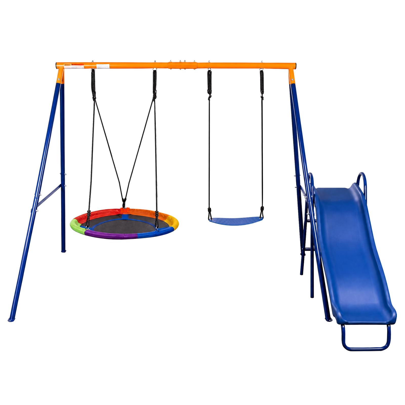 HLC Outdoor Swing Set with Slide & Nest Swing - Metal A-Frame 247x220x179cm