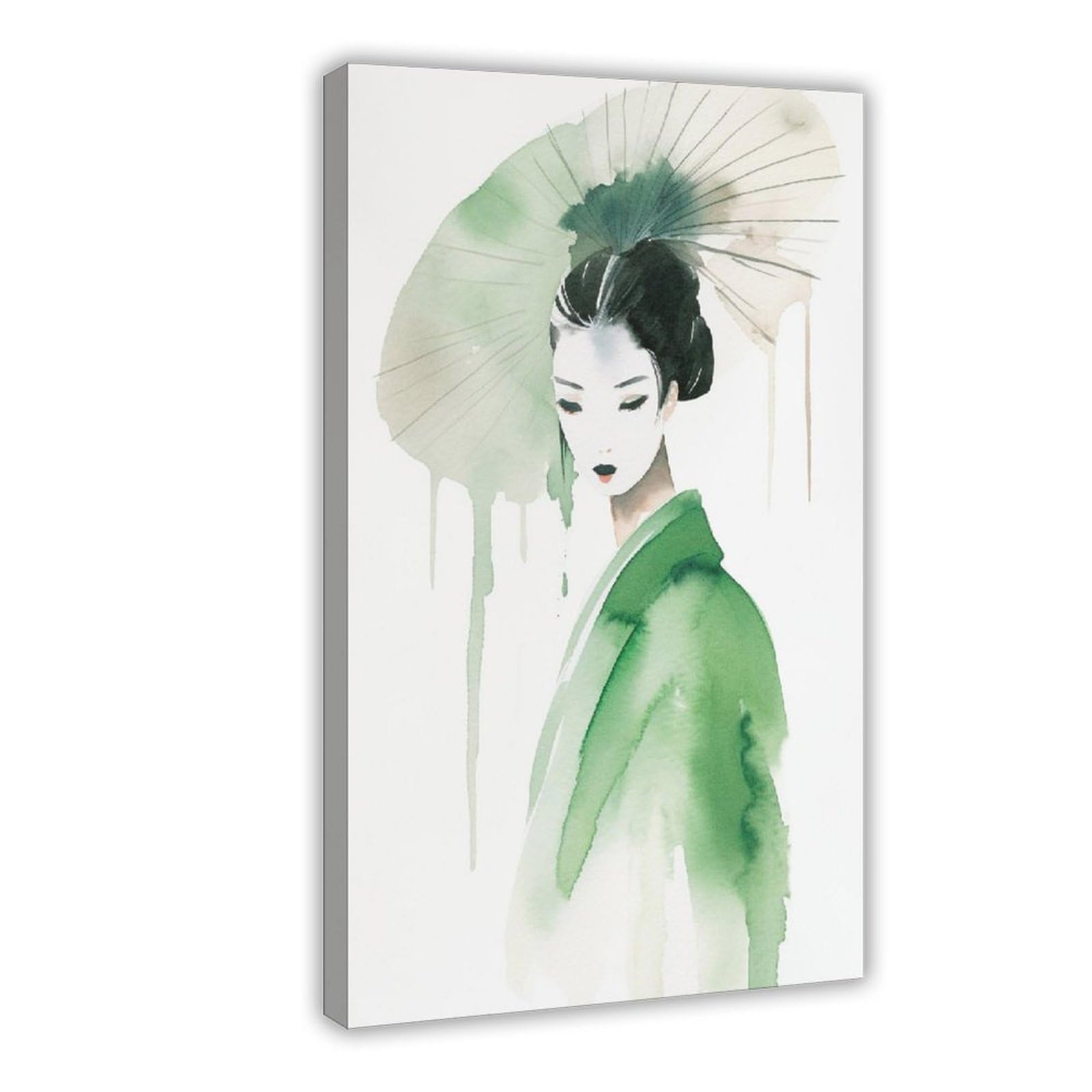 Qnvjqkdsi Frame Japanese Geisha Watercolor Art Canvas Poster Bedroom Decor Landscape Office Room Decor Gift 24" L X 36" W
