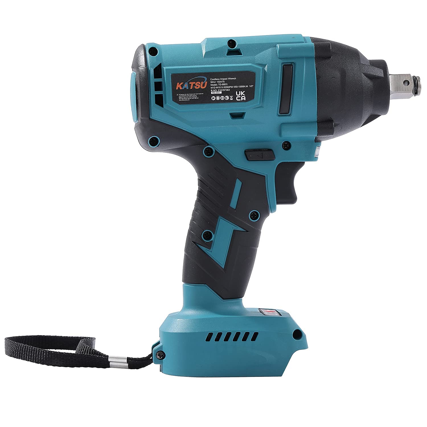 Clé à Chocs sans Fil Brushless 21V KATSU FIT-BAT, 1/2" 600Nm Super Torque Clé à Chocs Électrique sans Fil, Moteur sans Balais, Fréquence d'impact 3200IPM, sans Batterie ni Chargeur 102475