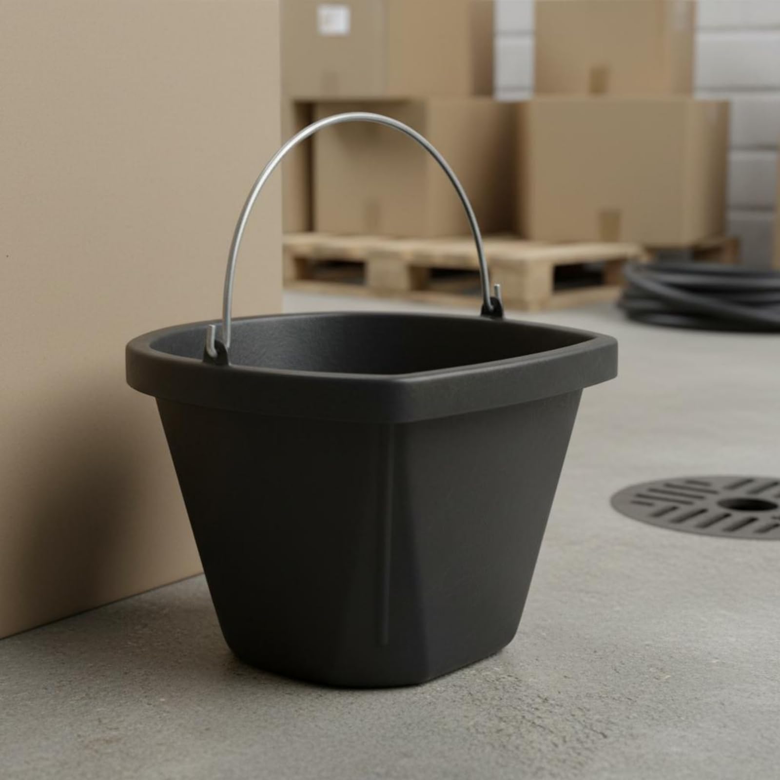 Cubo de Goma Cubo Alimentación Recipiente Contenedor con Asa Metálica Apertura Amplia y Cuerpo para Llenado Ágil Material Adecuado para Campo Estabulación Obra Civil Mantenimiento
