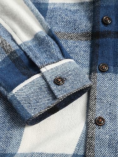 Image of ZAFUL Unisex Plaid Flannel Shirt Jacket Button Down Long Sleeve Pocket Coat Outwear | Mens Fall Clothes Lightweight Long Sleeve Button Down Flap Pocket Jacket Tops for Fall&Winter 2026
