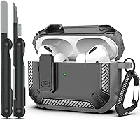Vista 47 de RFUNGUANGO Funda para AirPod de 2ª generación con kit de limpieza, armadura protectora de carcasa dura militar con bloqueo para funda de carga