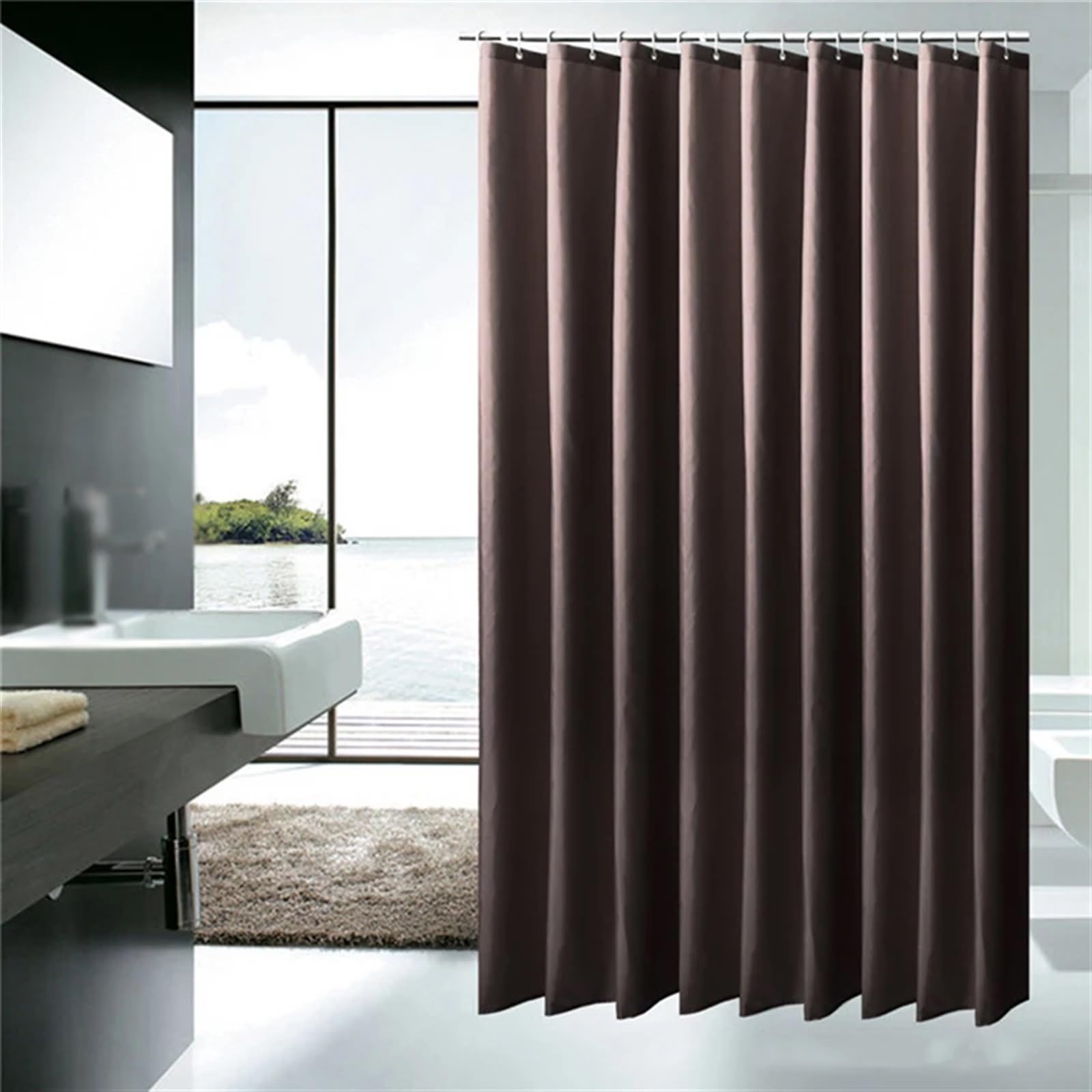 Tenda Vasca Da Bagno Tende da doccia Tenda bagno in tessuto poliestere marrone impermeabile in tinta unita for con ganci Decorazione domestica(180x200cm WxH)