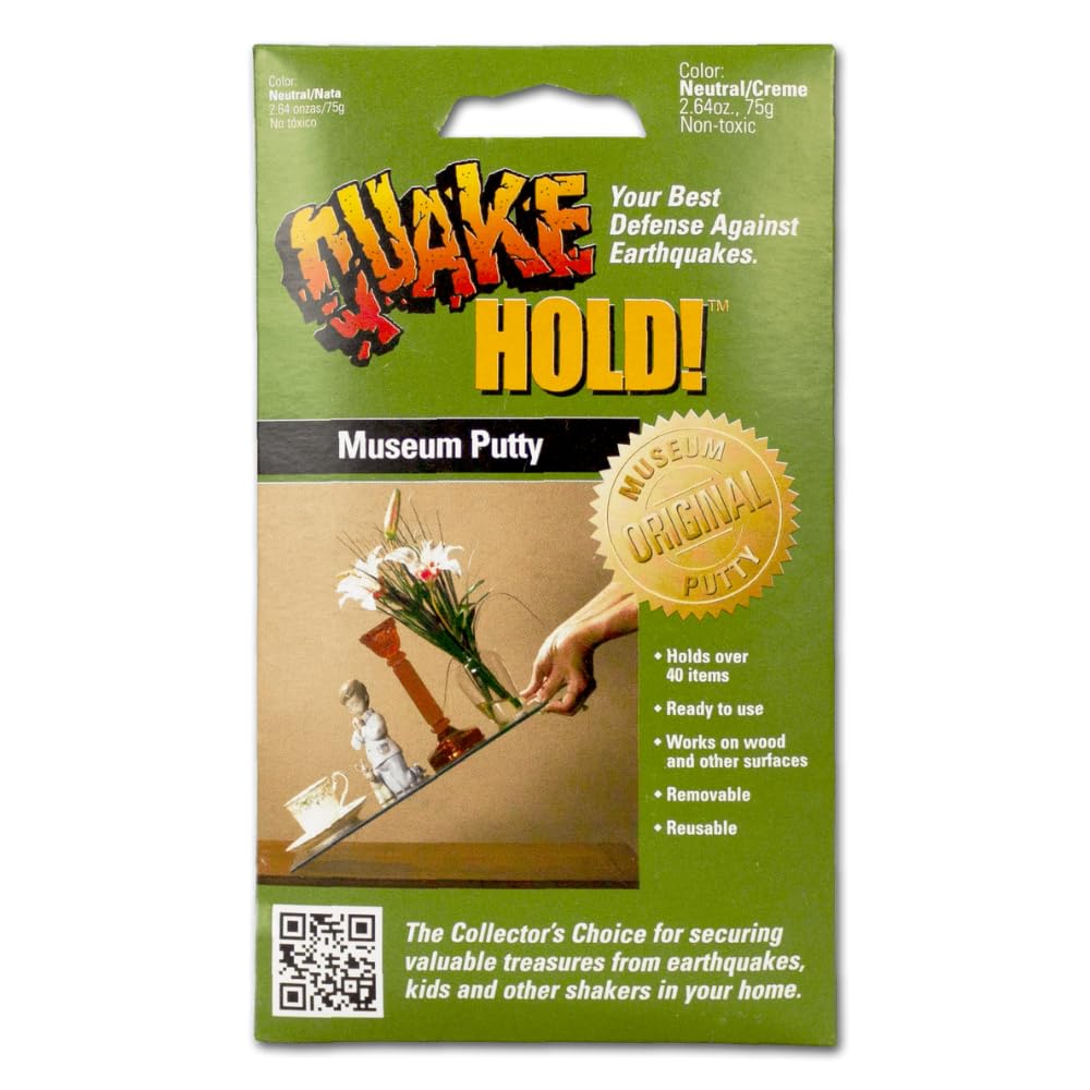 Quakehold! (88111) Ready America Museum Putty, 2.64oz – Reusable, Removable, Non-Toxic Adhesive for Securing Antiques, Collectibles, Glassware & Home Décor Earthquake Fasteners & Display Stability