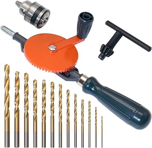 Miniatura 1 de CheeMuii Potente taladro manual Speedy de 1/4 de pulgada con 13 piezas, juego de brocas, portabrocas y llave para madera, plástico, metal blando