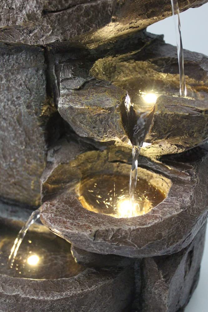Arnusa Fuente BK851 Cascada con iluminación Fuente de jardín Fuente Interior Fuente en Cascada Fuente de terraza decoración, marrón Gris