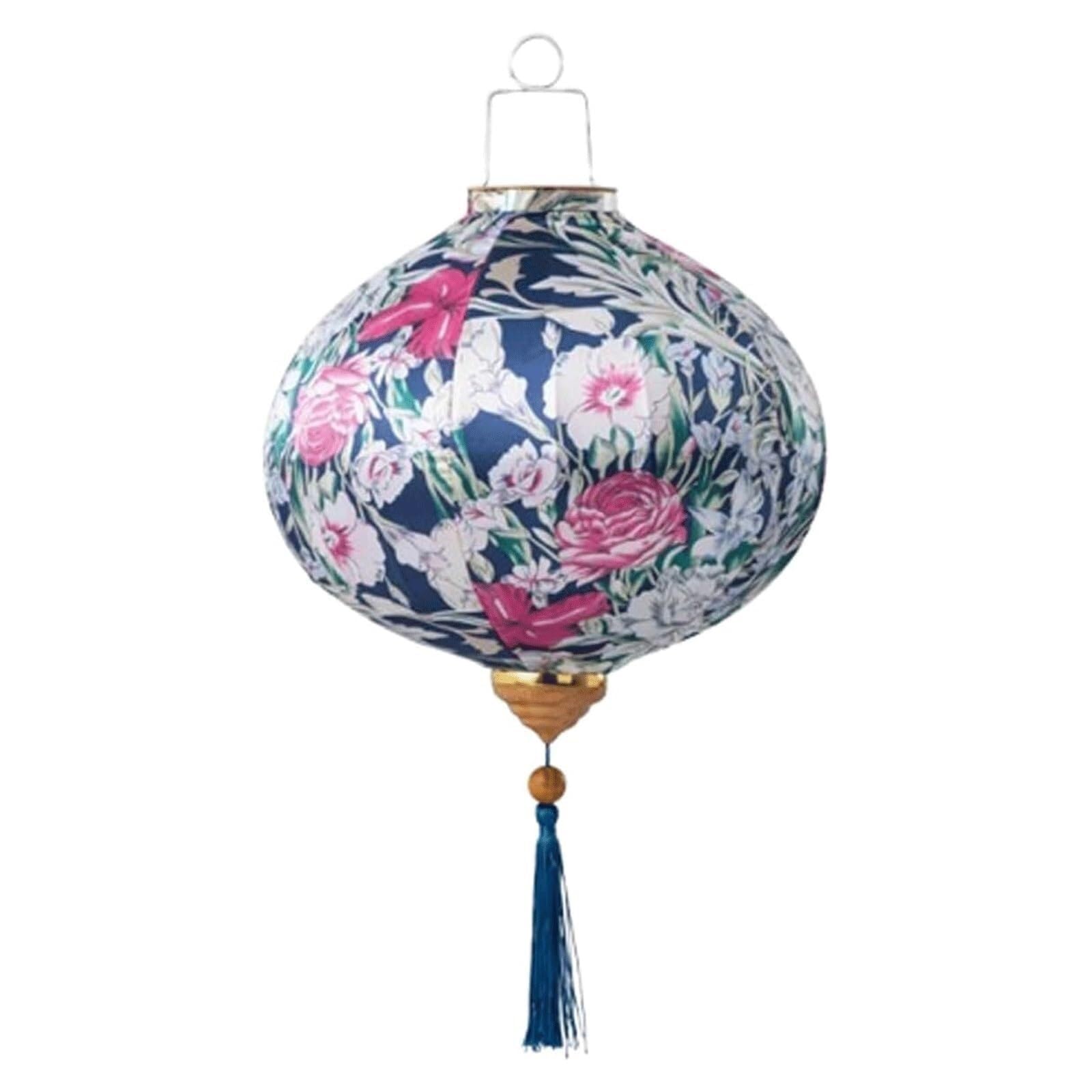 Asian lantern, Chinese Silk Lantern Traditional Round Floral Pattern Hanging with Tassel for Wedding, Party, Festival and Home Decoration(Blue,12inch)