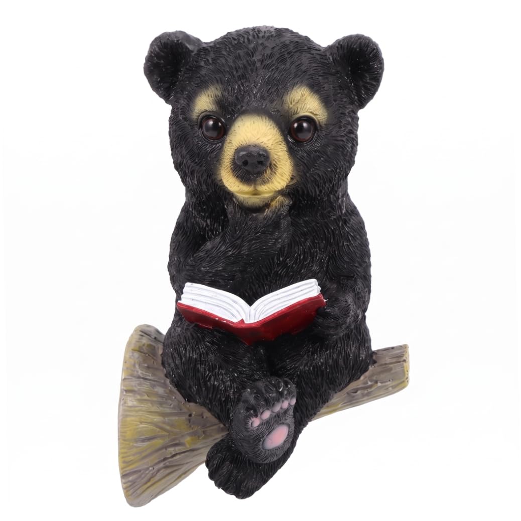 Striegro Outdoor Garden Statues with LED Light, Cute Bear Reading Book Garden Statue, Resin Animal Figurine Outdoor Decor, Yard Art Sculpture for Lawn, Yard, Patio, Porch Ornaments