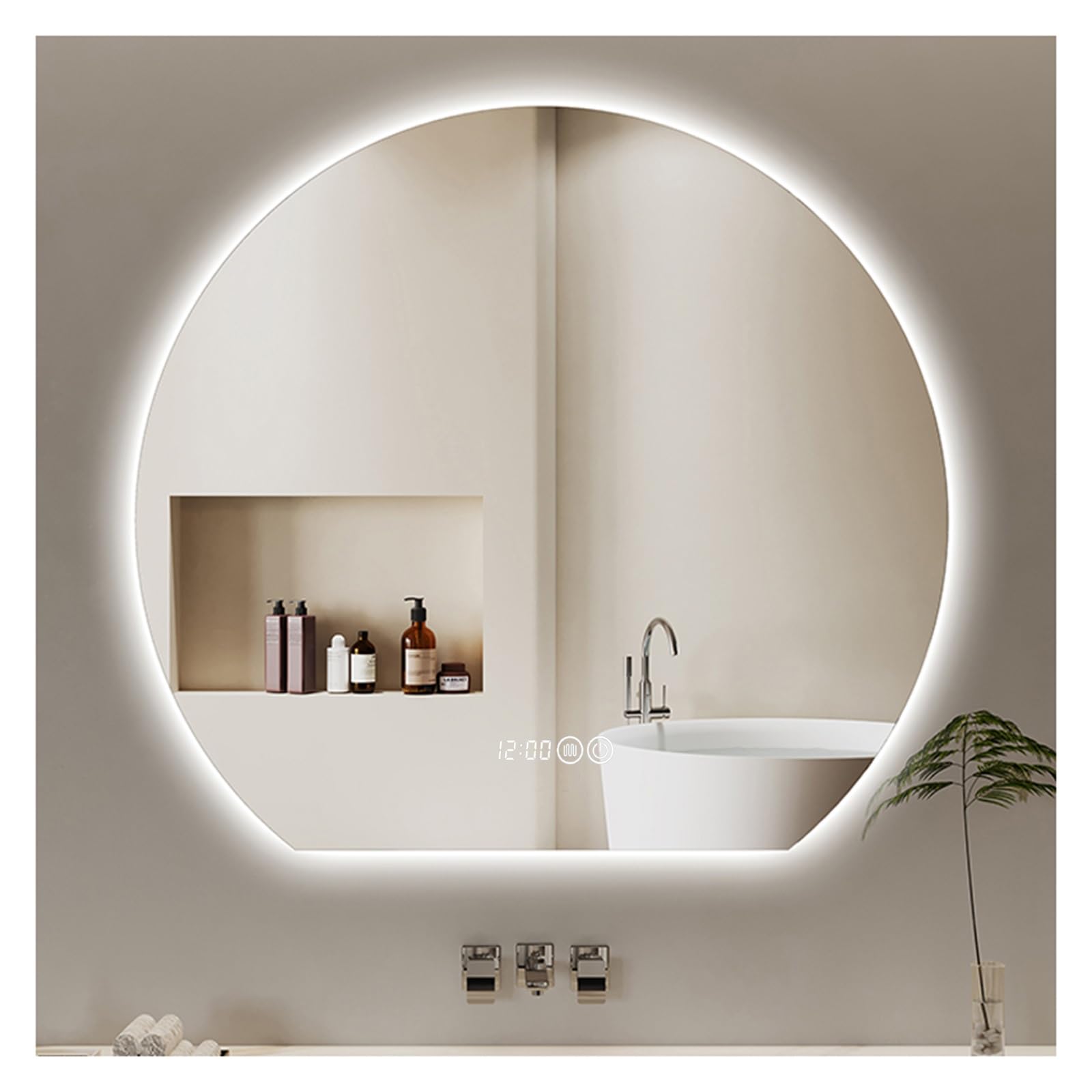 FGXHHS Bathroom Led Mirror, with LED Lights，LED Mirror，Illuminated Demister Pad，Backlit Mirror，3 Colors Dimmable(B,H60*W60cm/H23.6*W23.6IN)